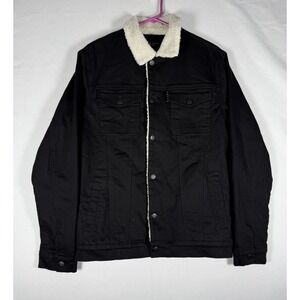 Saint Morta Jacket Mens Medium Black Denim Sherpa Lined Faux Fur Trucker